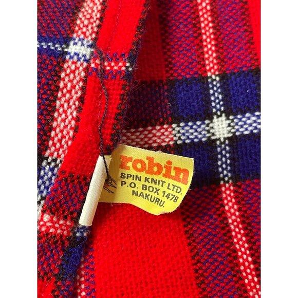 Robin Spin Knit Nakuru Kenya Tartan Red Blue Plaid Blanket 72 x 60 Tablecover - Picture 2 of 3